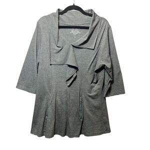 LUR Gray Cowl‎ Neck Tunic Top L 3/4 Sleeve Eco Friendly Pockets Micro Stripe